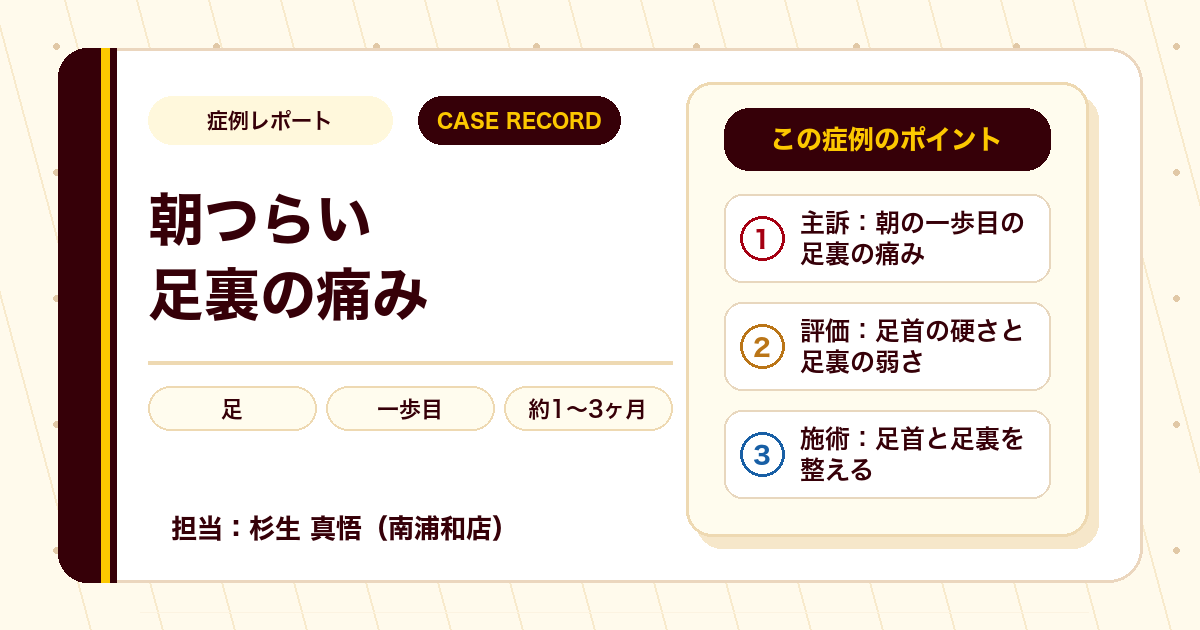 朝の一歩がつらかった足裏の痛みが施術を経て落ち着いた例