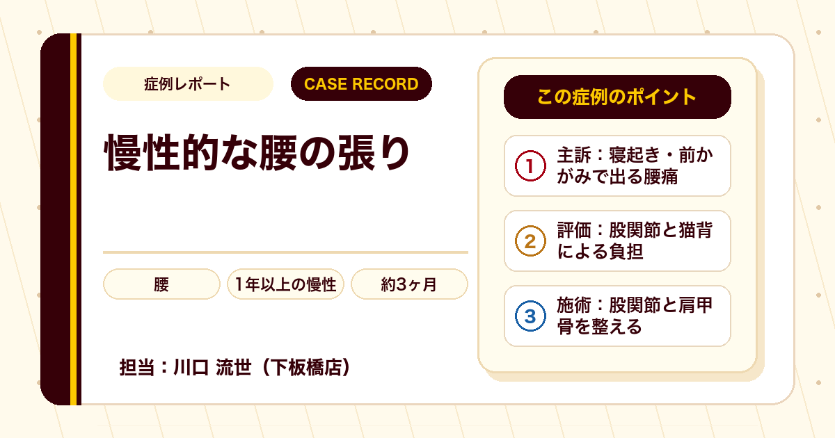 1年以上続いた腰の張りと痛みが感じづらくなった例