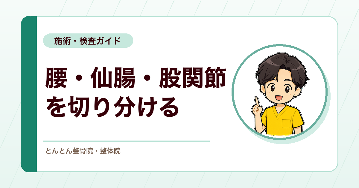腰痛の原因は腰以外にもある。仙腸関節・股関節・腰椎の切り分け