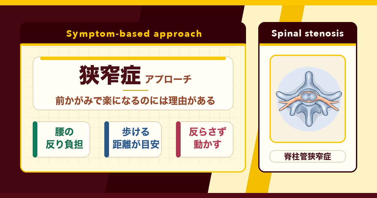 脊柱管狭窄症で歩くのがつらい。とんとんの脊柱管狭窄症アプローチ